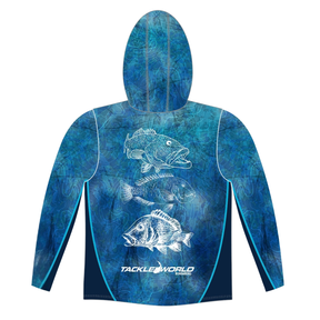 Tackle World Bundaberg Blue Offshore White Fish Adult Hooded Fishing Jersey