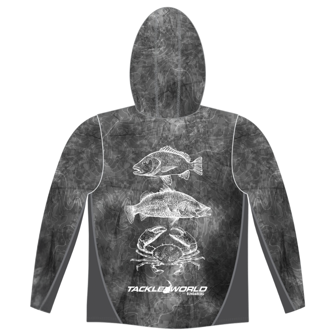 Tackle World Bundaberg Grey Estuary White Fish Adult Hooded Fishing Jersey