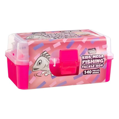 Jarvis Walker Kids Mega Fishing Tackle Box Kit 2 Tray 140Pce Pink