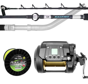 Daiwa 22 Tanacom 1200 Saltist 64HT Dog Tooth Fluidcast 80lb Pre-Spooled Bent Butt Electric Combo