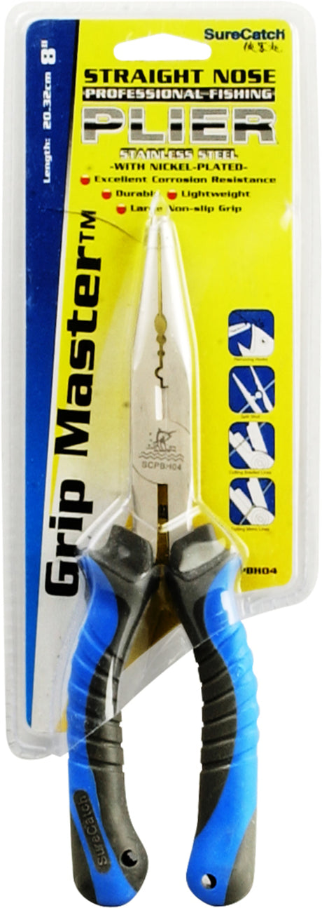 Sure Catch Grip Master 8in Stainless Steel Straight Nose Pliers