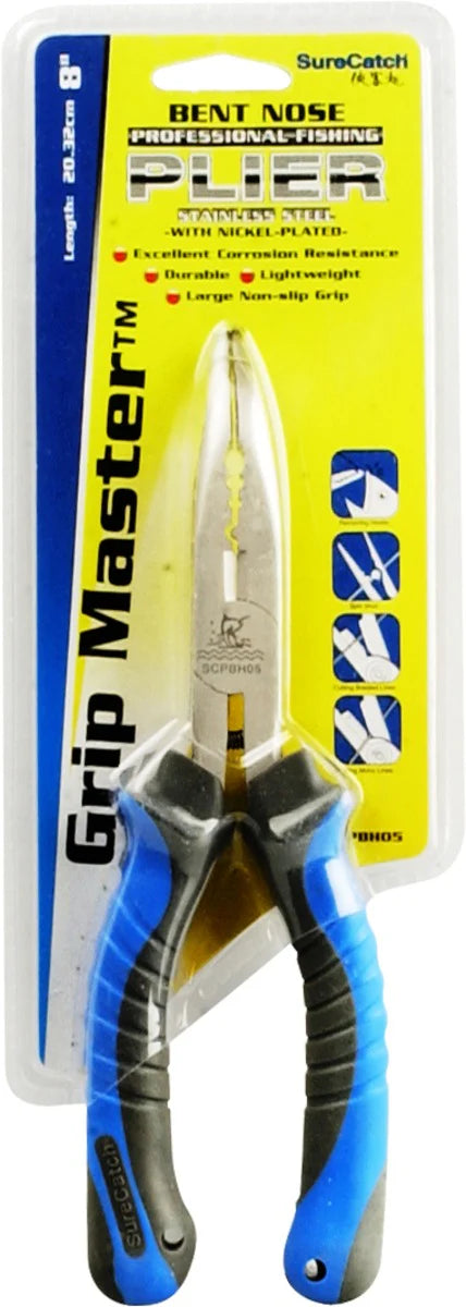 Sure Catch Grip Master 8in Stainless Steel Multi Purpose Bent Nose Pliers