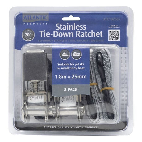 Atlantic Stainless Steel Tie Down Ratchet Strap Pair 25mm X 1.8m - 200kg