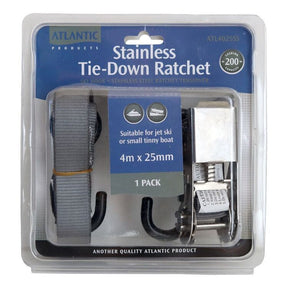 Atlantic Stainless Steel Tie Down Ratchet Strap Single 25mm x 4m - 200kg