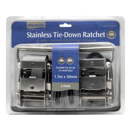 Atlantic Stainless Steel Tie Down Ratchet Strap Pair 50mm x 1.5m - 400kg