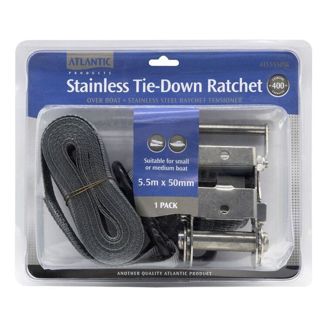 Atlantic Stainless Steel Tie Down Ratchet Strap Single 50mm x 5.5m - 400kg