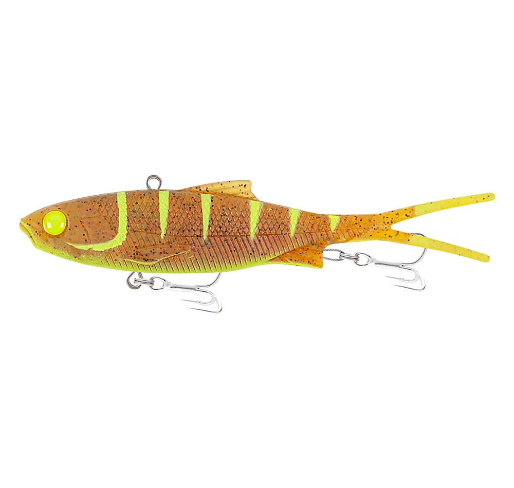 Samaki Vibelicious Fork Tail 125mm 30g Soft Vibe Lure Chartreuse Ginger Squid UV