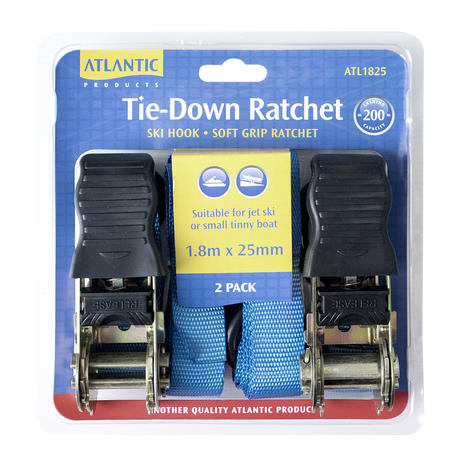 Atlantic Tie Down Ratchet Strap Pair 25mm X 1.8m - 200kg
