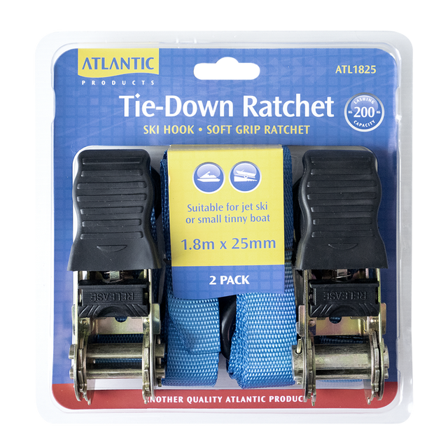Atlantic Tie Down Ratchet Strap Pair 25mm X 1.8m - 200kg